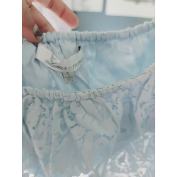 NEW LOVERS AND FRIENDS PACIFIC BLUE LACE OVERLAY CROP TOP - SMALL - Picture 8 of 11